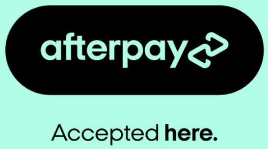 Afterpay logo with the text 'Accepted here' indicating availability of Afterpay payment option.